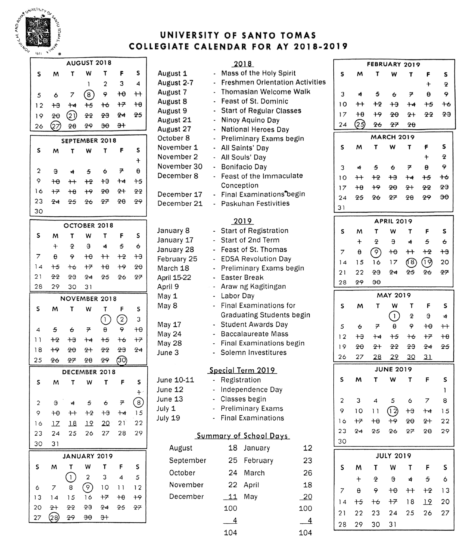 Ust Academic Calendar Customize and Print