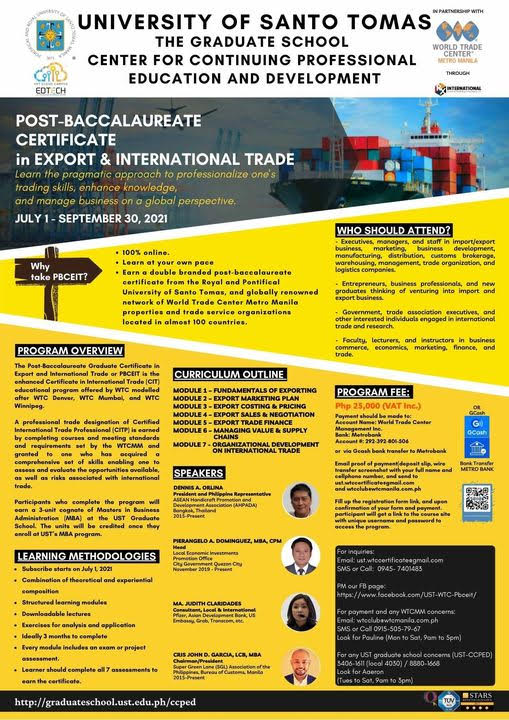 PBCEIT - Post Baccalaureate Certificate in Export and International Trade