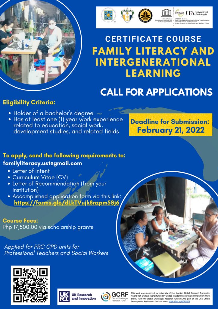 Call for applications: Family literacy and intergenerational learning certification course