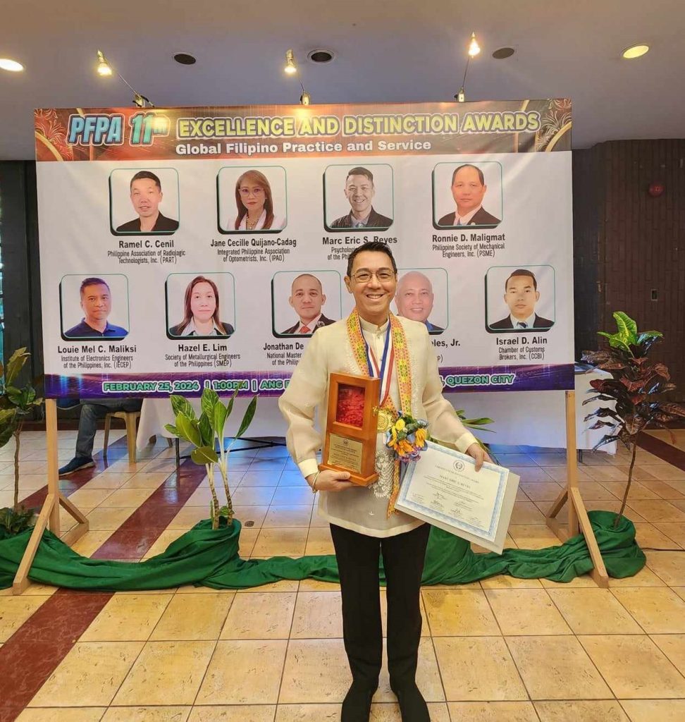Reyes of Psychology, RCSSED feted with distinction award for global Filipino practice and service