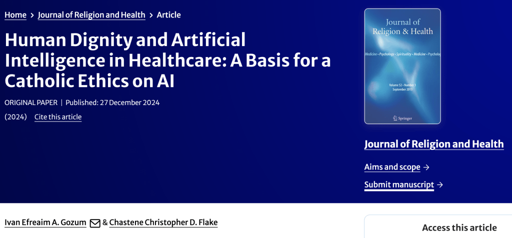 Intersection of AI and Human Dignity in Healthcare given Catholic lens in IR researcher’s paper